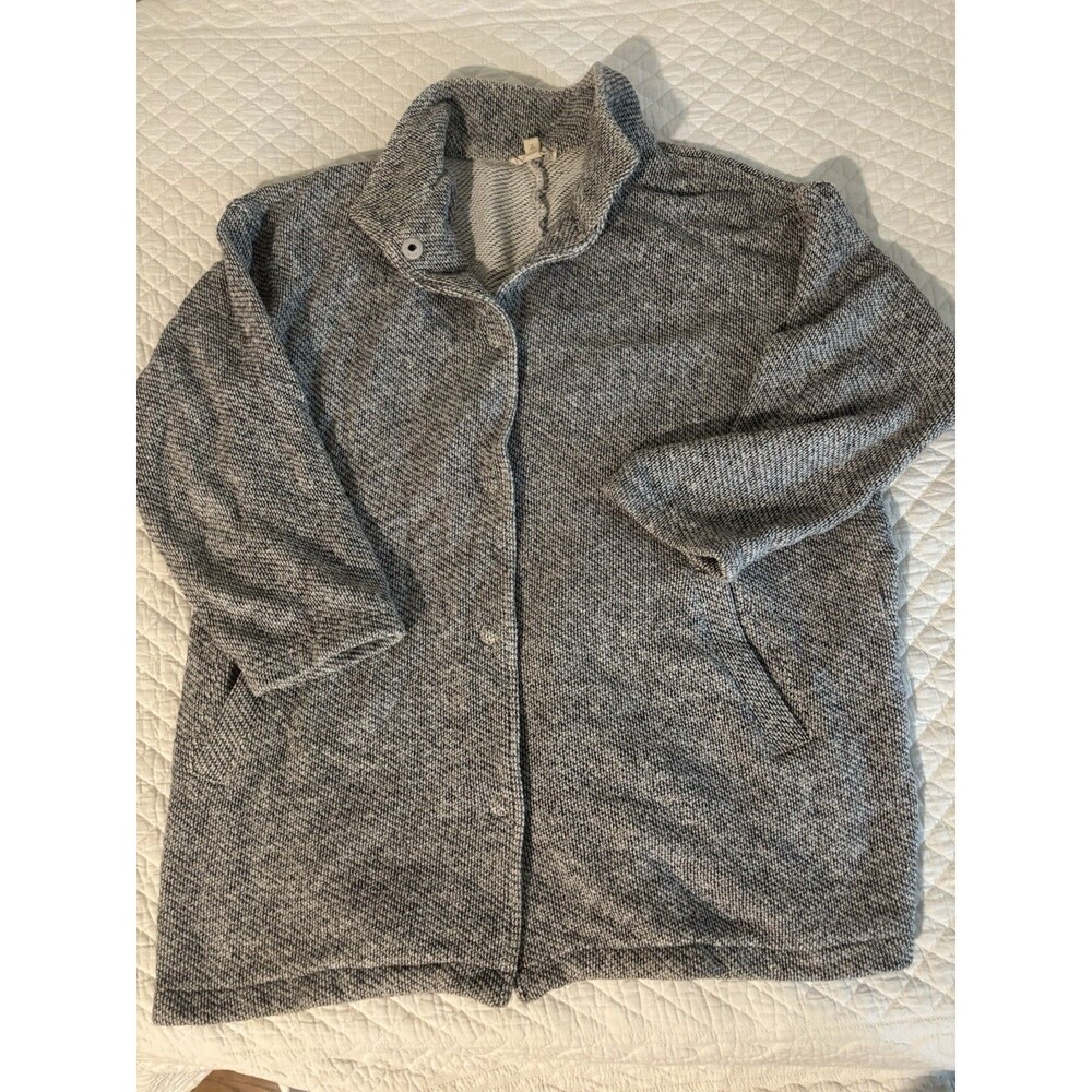 Eileen Fisher Woven Long Jacket Women XS Cotton Twist Tweed Black White Cardigan